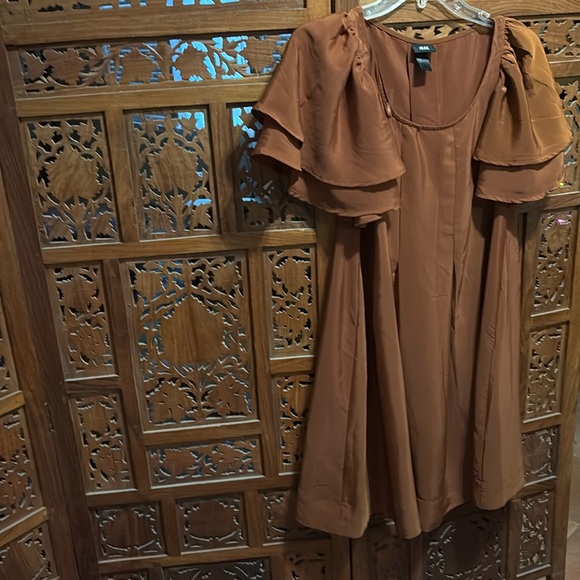 H&M Dresses & Skirts - H & M Gorgeous Shade of Rust Satin Finish Dress with Ruffle Sleeves